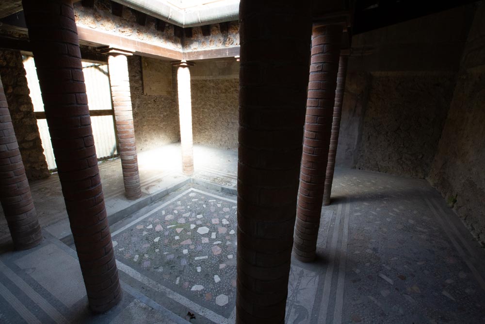 Italy, Pompeii, House of Menander,  view of a room with the Impluvium on the ground floor
