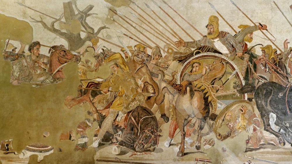 Italy, Pompeii, House of the Faun, room with mosaic showing the battle of Alexander the Great