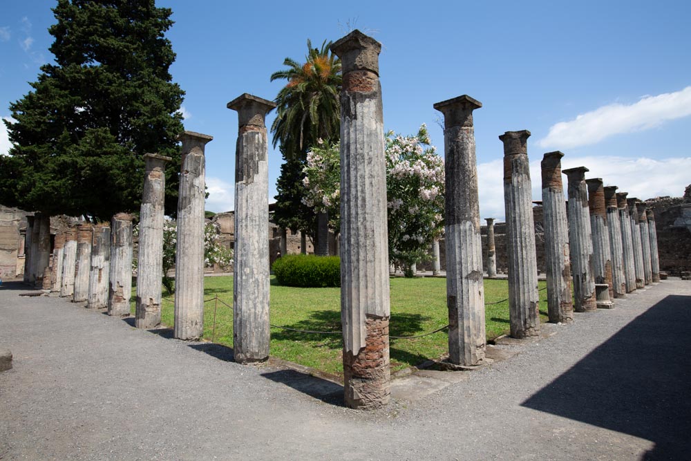Italy, Pompeii, House of the Faun, view of the garden and exedra