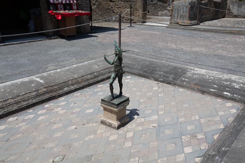 Italy, Pompeii, House of the Gilded Cupids, Atrium with the bronze statue of a dancing Faun