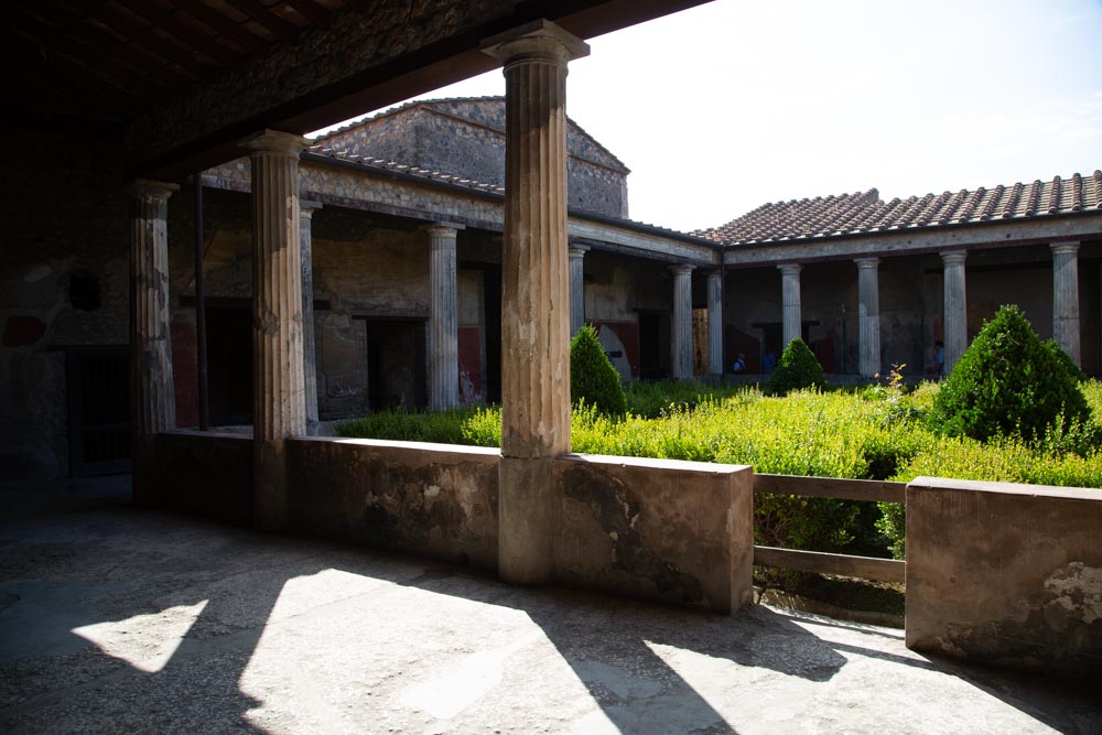Italy, Pompeii, House of the Menander, view of the garden with the Portico