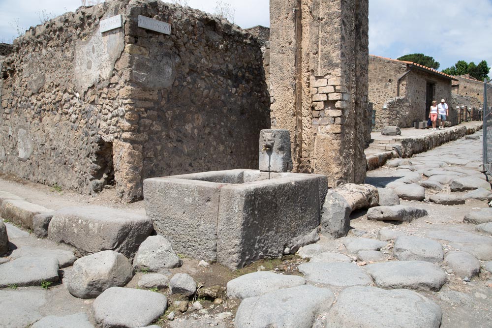 Italy, Pompeii, Public fountain in a junction of streets