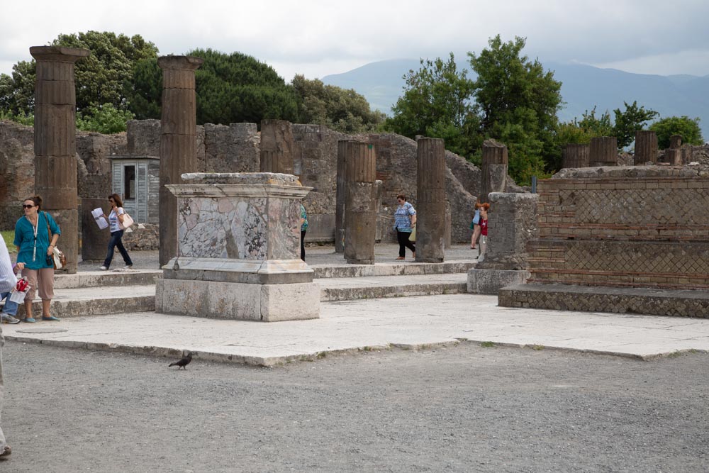 Italy, Pompeii, Roman Forum, Podiums in the eastren section of the Forum