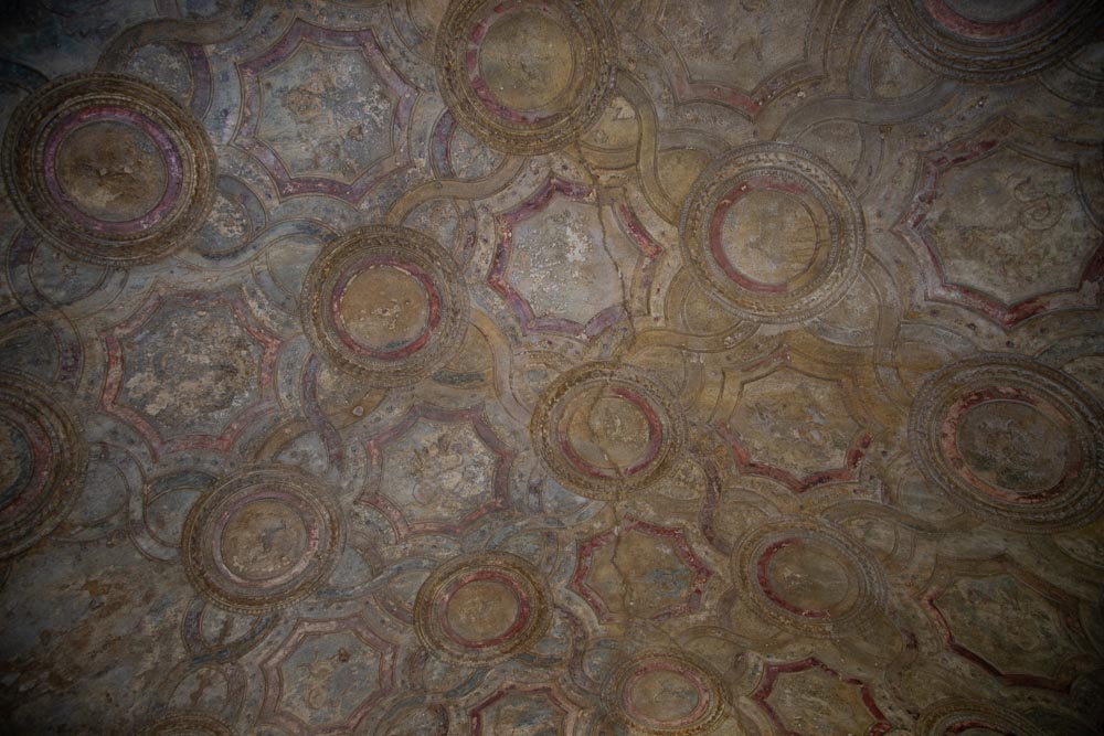 Italy, Pompeii, Stabian Baths, stucco decoration on the ceiling of the men's vestibule