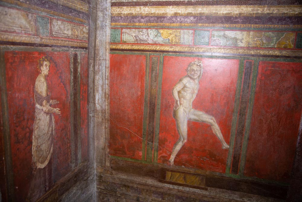 Italy, Pompeii, Villa of the Mysteries, room decorated with Roman frescoes