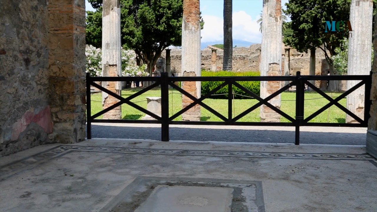 Italy, Pompeii, House of the Faun, room with mosaic