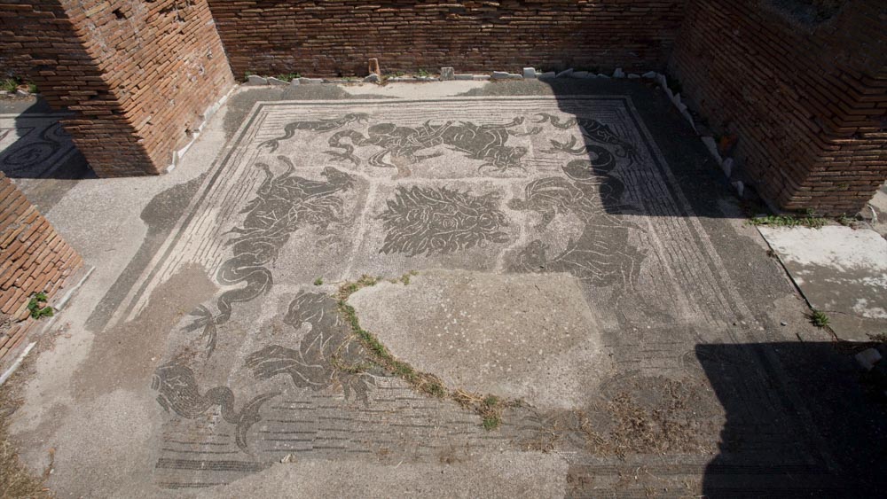 Italy, Ostia Antica - Roman Baths - Maritime Mosaics