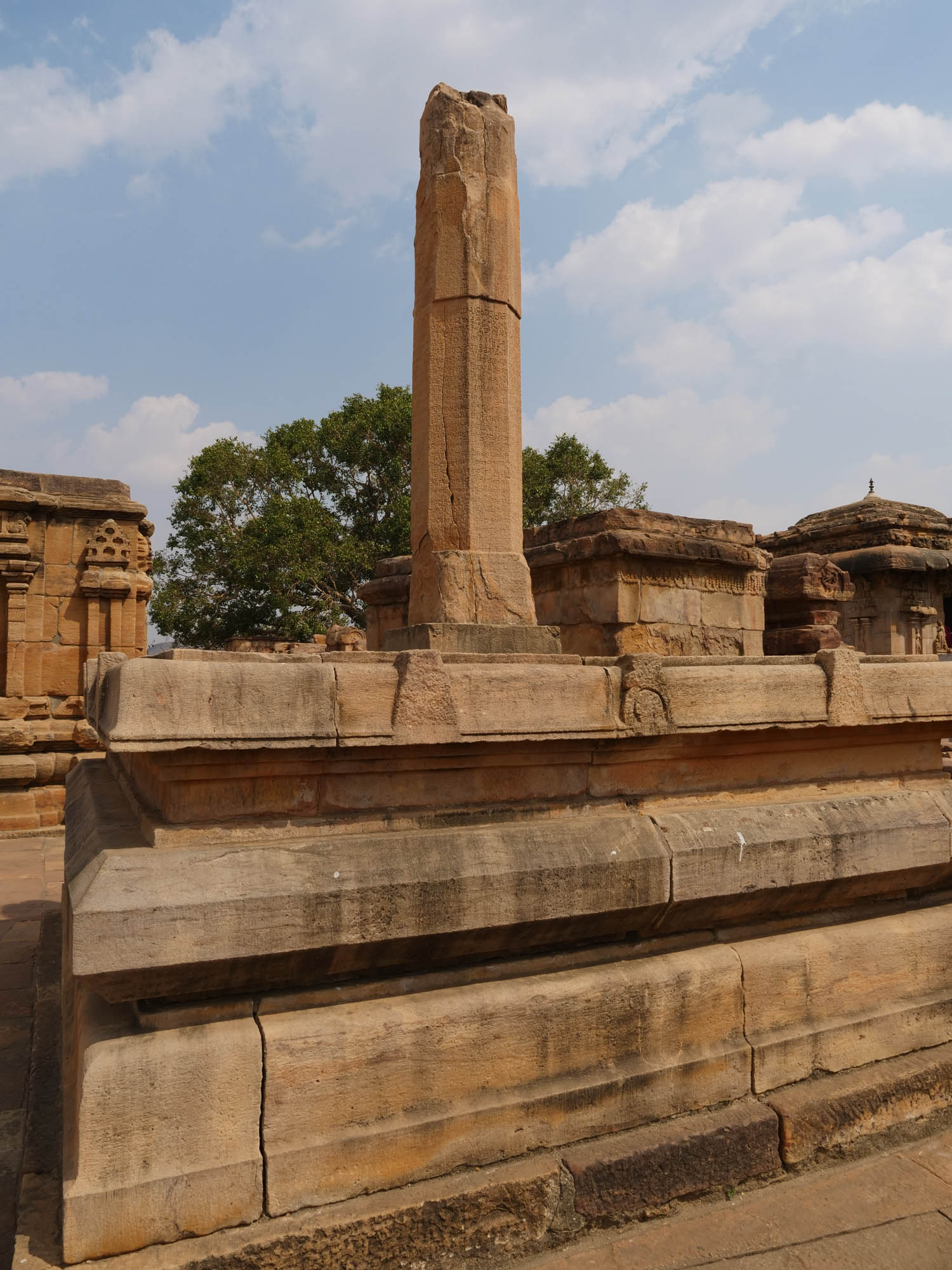 India, Karnataka, Pattadkal, Monolithic stone pillar bearing inscription