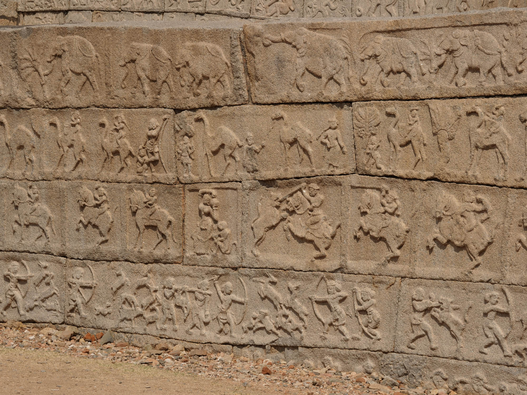 India, Karnataka, Hampi - Mahanavami Dibba(Stone Platform)reliefs