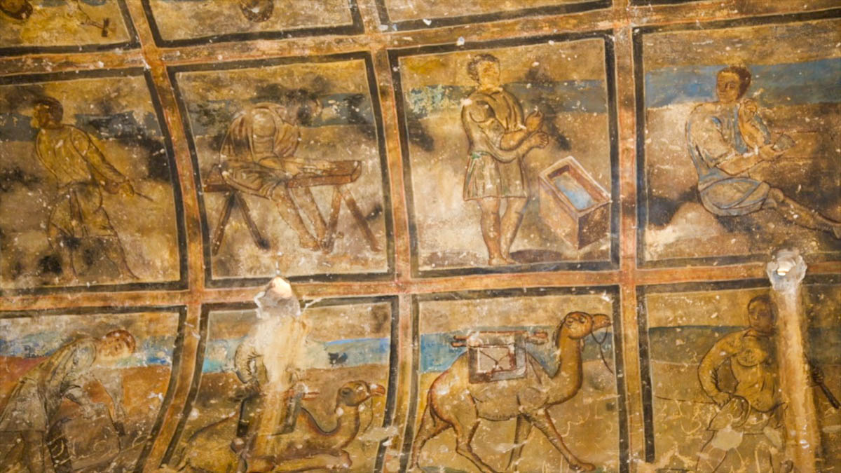 Jordan, Umayyad Qasr Amra Desert Castle - frescoes