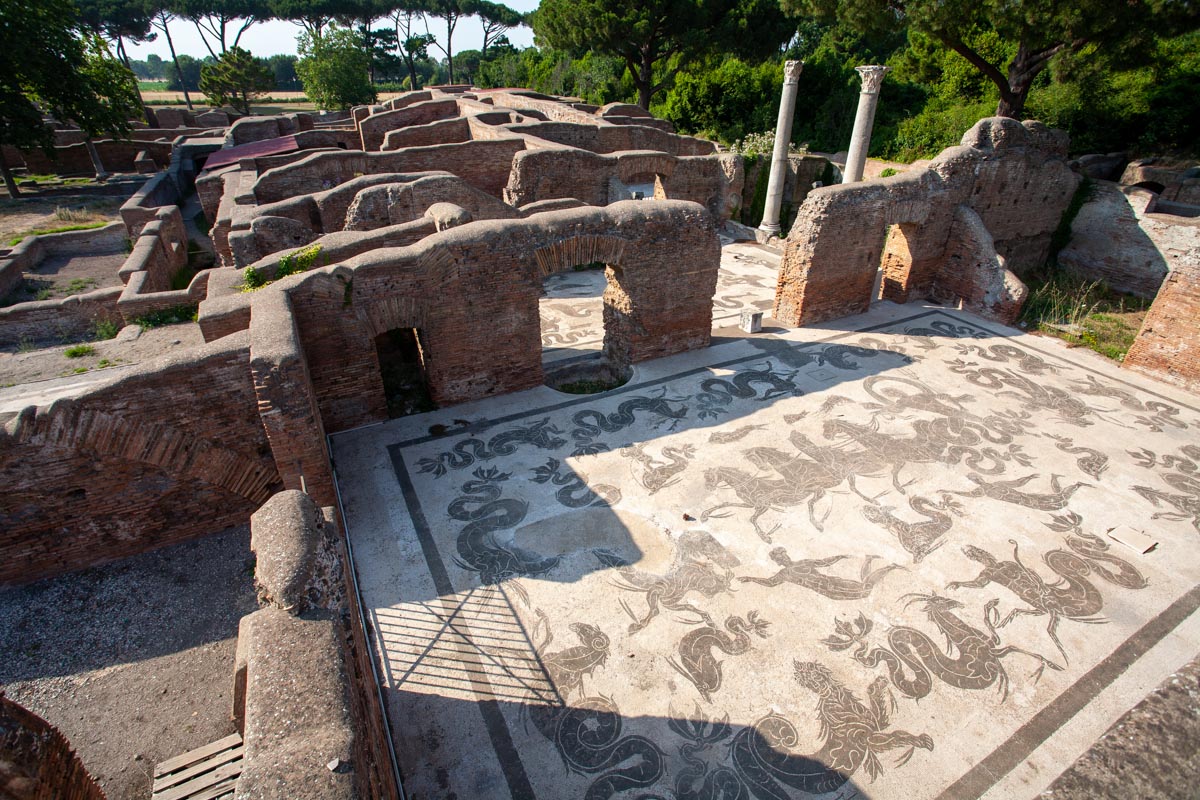Italy, Ostia Antica, Baths of Neptune mosaics