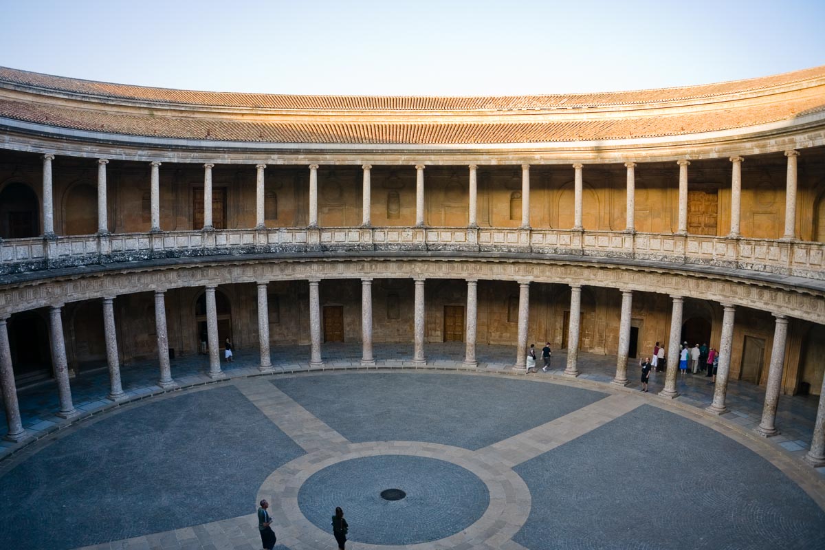Spain,  Alhambra, Courtyard in Palace of Carlos V