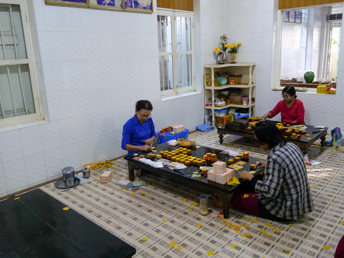 Myanmar, Mandalay - Traditional workshop for making gold leaves