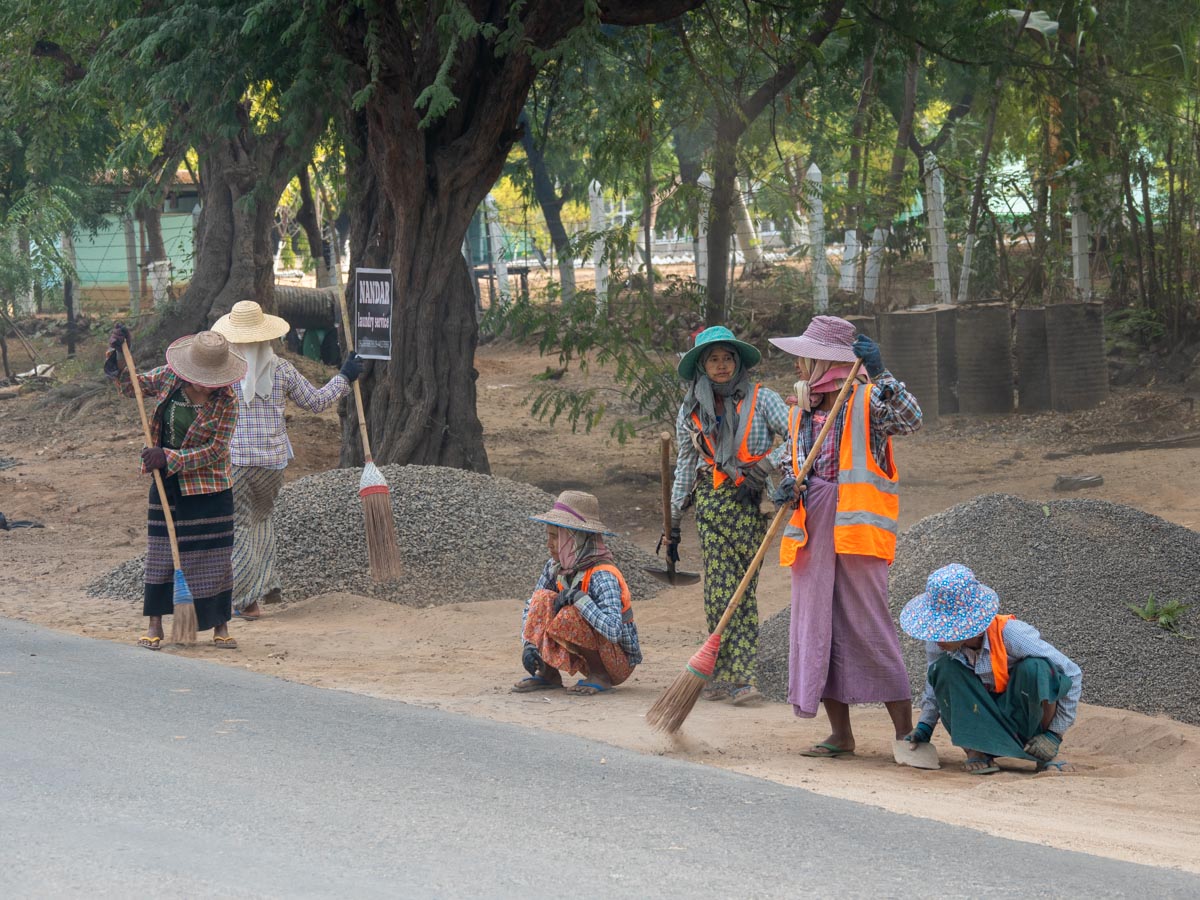 Myanmar, traditional - Burmese women work on road renovations