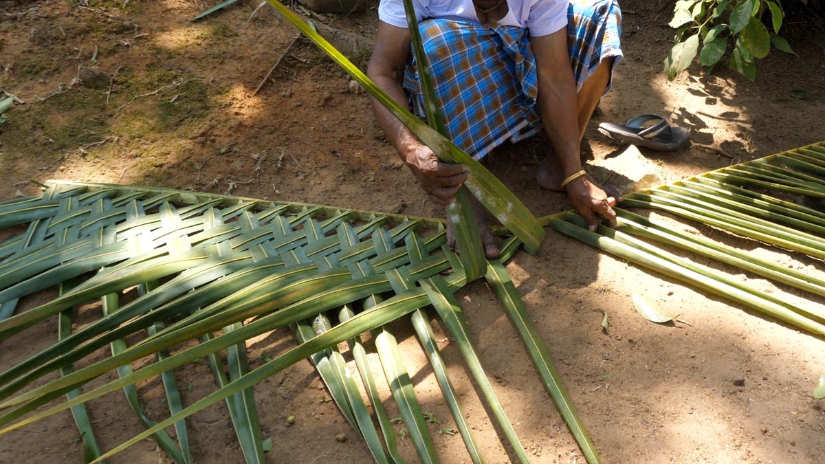 India, Kerala - Kochi -Traditional - Preparation of walls from tree branches to a shed