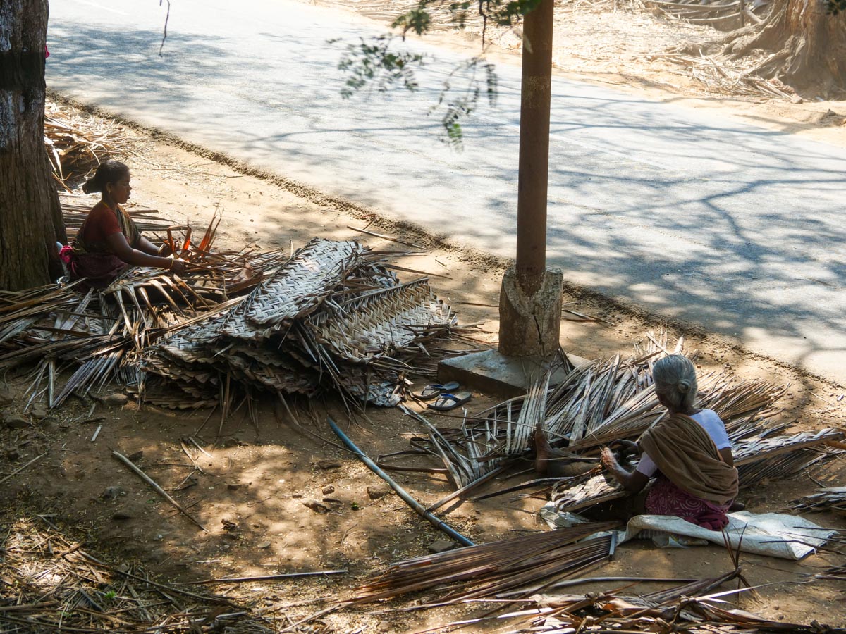 India, Tamil Nadu - Traditional  - Preparing of mats from coconuts tree branches