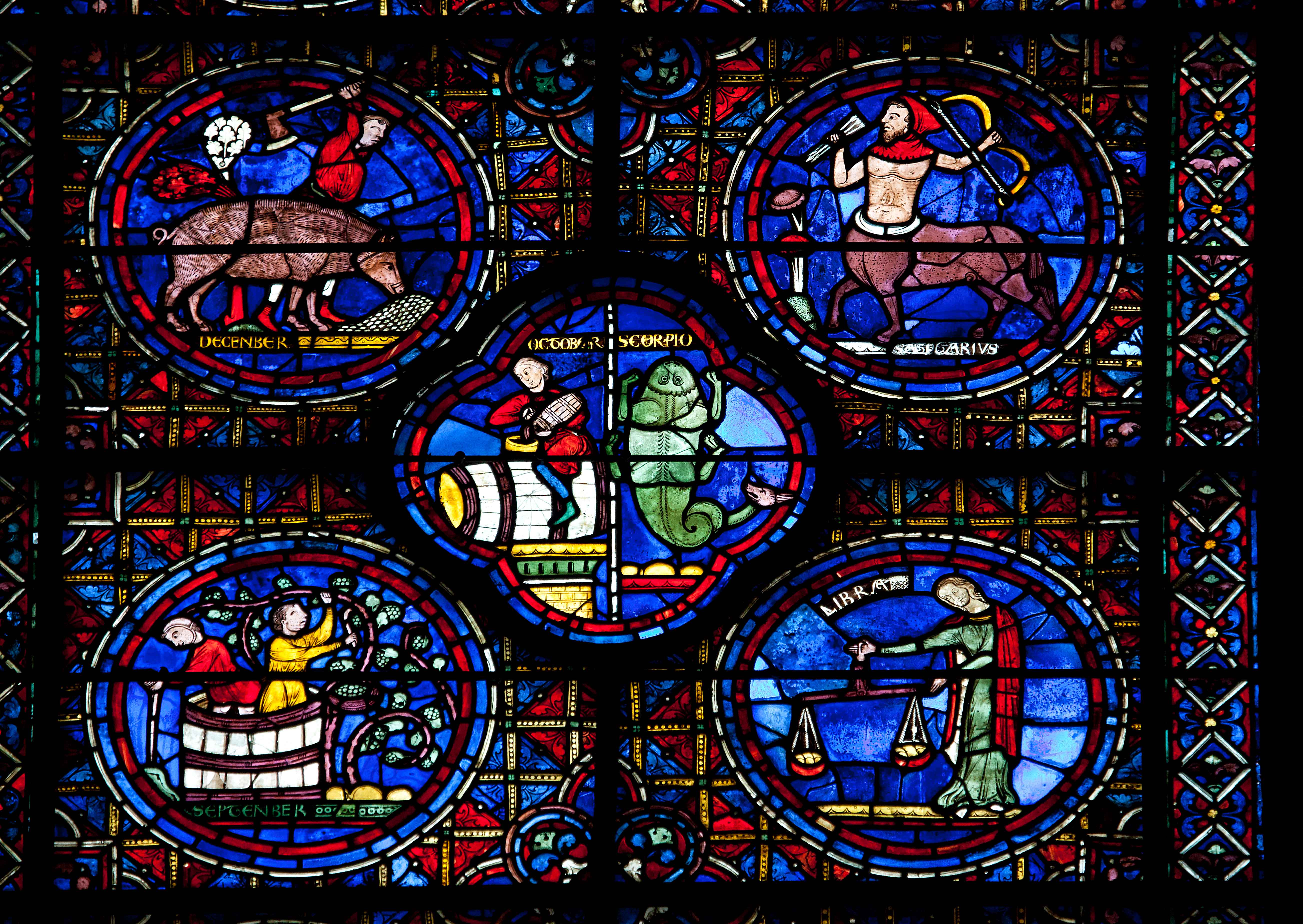 France, Chartres Cathedral - Zodiac window (Stained Glass)