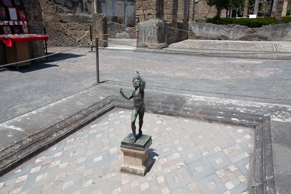 Italy, Pompeii, House of the Gilded Cupids, Atrium with the bronze statue of a dancing Faun