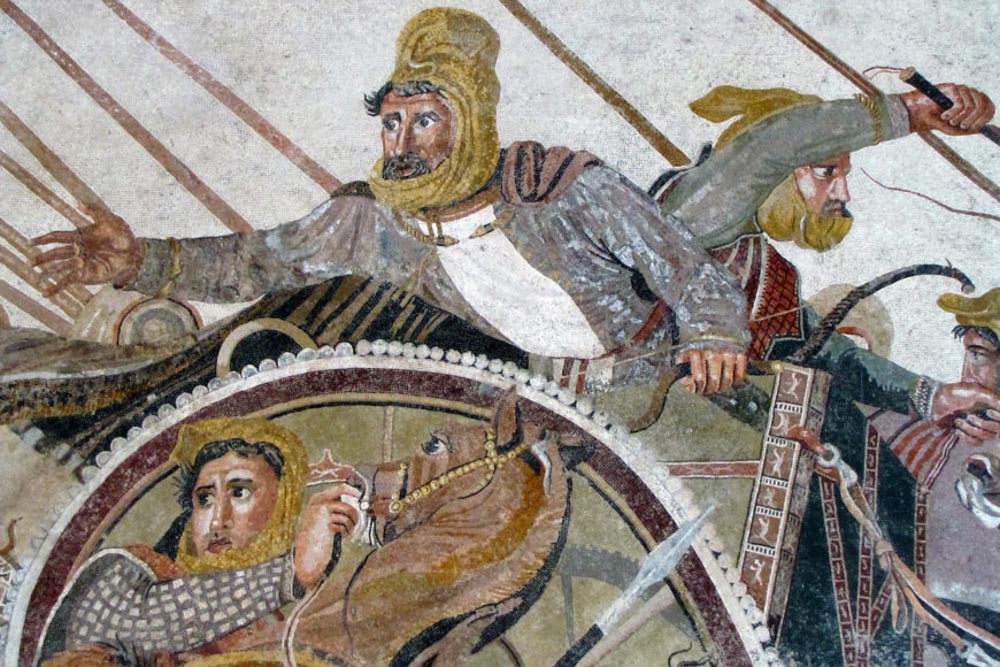 Italy, Pompeii, House of the Faun, room with mosaic showing the battle of Alexander the Great
