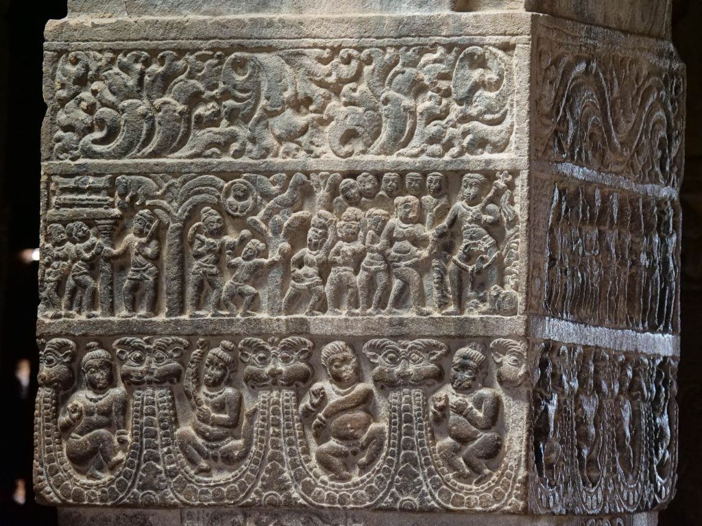 India, Karnataka, Pattadkal, Kasi Virupaksha Temple reliefs