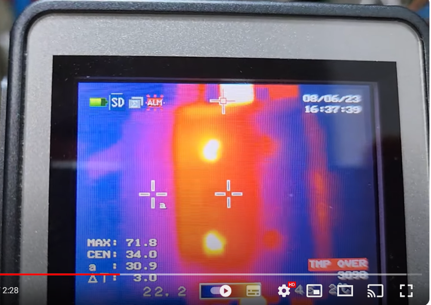 Thermographic camera image of the overheated loose contact in the main distribution panel