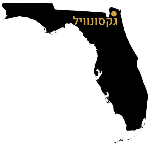 מפת מדינת פלורידה עם סימון העיר ג'קסונוויל