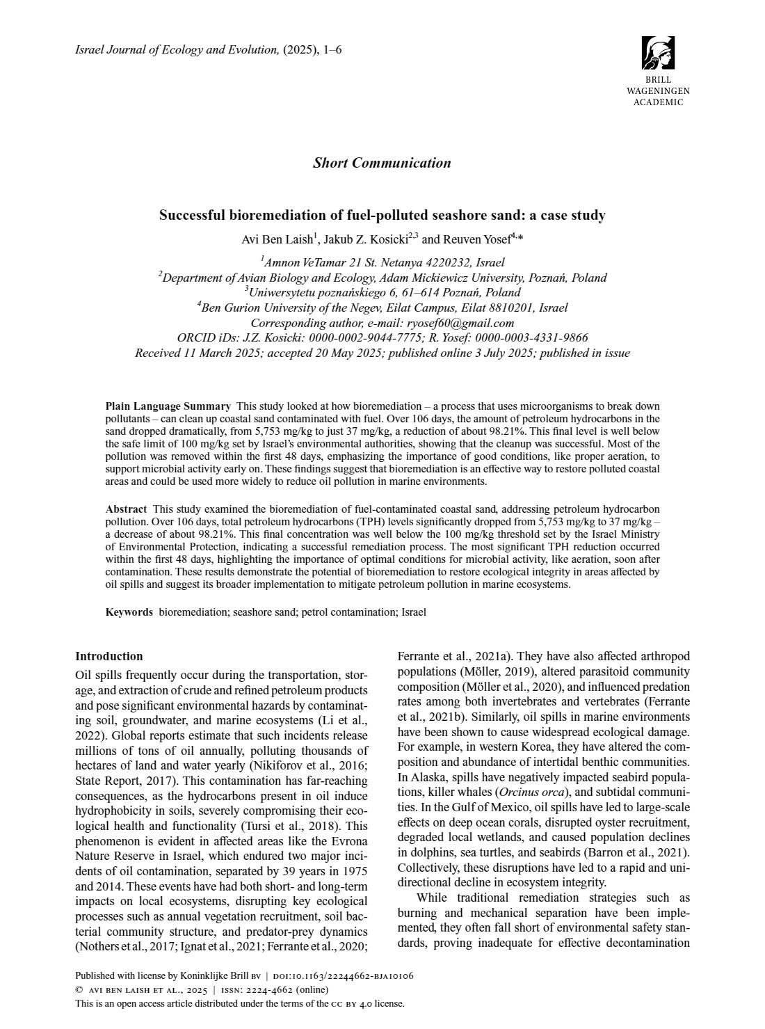 העמוד הראשון של המאמר — Successful bioremediation of fuel-polluted seashore sand: a case study