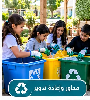 מיחזור והפרדת פסולת — תלמידים ממיינים לפחי המיחזור