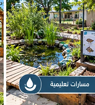 מסלולים לימודיים — בריכת מים ושביל חקר סביבתי בחצר