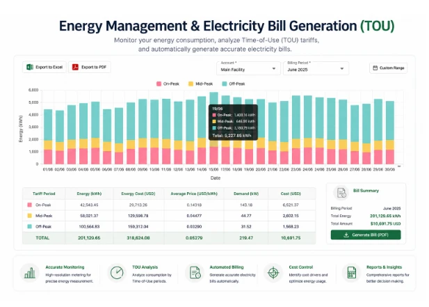 Energy management and Time-of-Use billing — GES software screen
