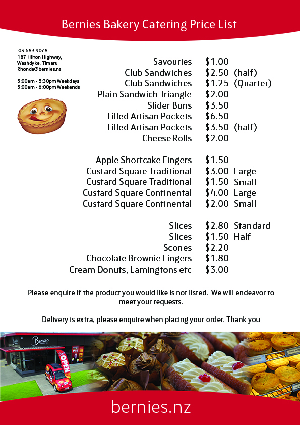 Timaru Catering Bernies Bakery Pies Bread Cakes