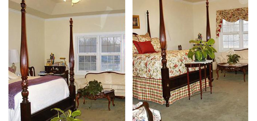 New custom bedding, new window blinds and valances
