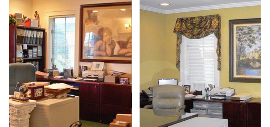 Space planning, new paint, carpet, window blinds, new valances and drapery, art and accessories