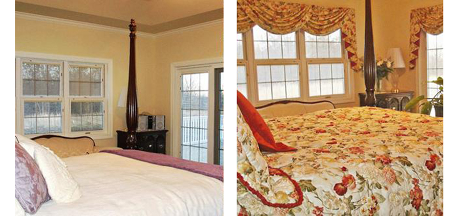 New custom bedding, new window blinds and valances