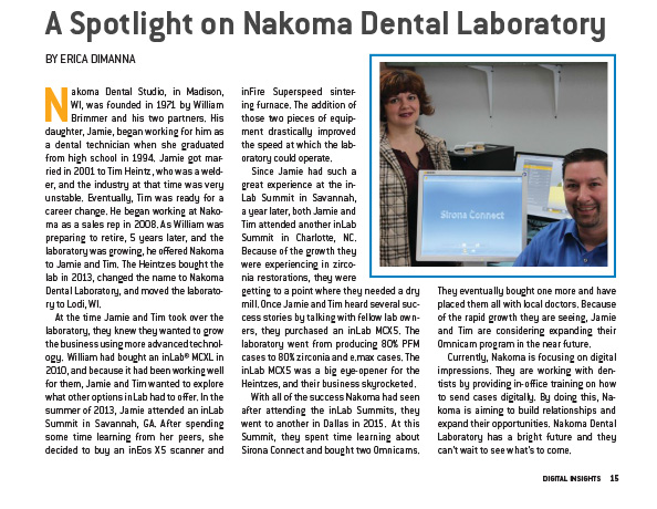Nakoma Dental Laboratory article in Digital Insights magazine