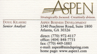 ASPEN Business Development Business Card of Doug Kilarski Doug Kilarski ASPEN Business Development Business Card