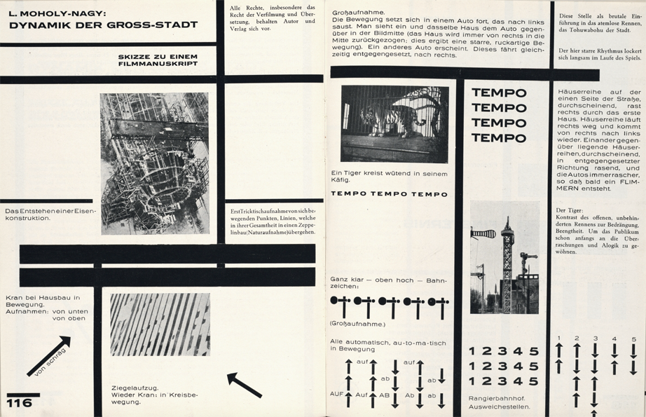 László Moholy-Nagy, Filmskizzen zu „Dynamik der Groß-Stadt. Bauhaus-Buch Band 8 László Moholy-Nagy, Filmskizzen zu „Dynamik der Groß-Stadt. Bauhaus-Buch Band 8
