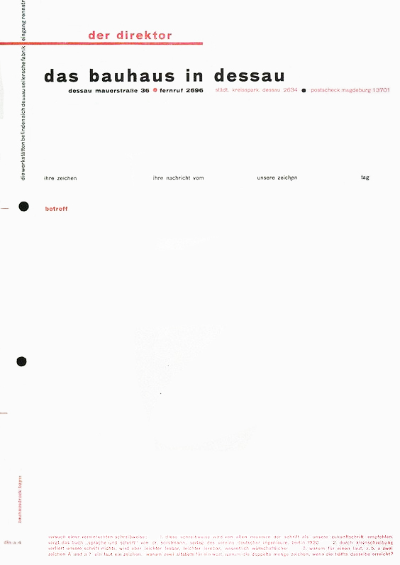Briefbogen für den Direktor des Bauhaus Dessau. Gestaltung Herbert Bayer