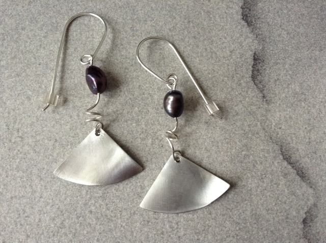 Earrings by Elisabeth Soppelsa - Sterling Silver & Grey Pearls