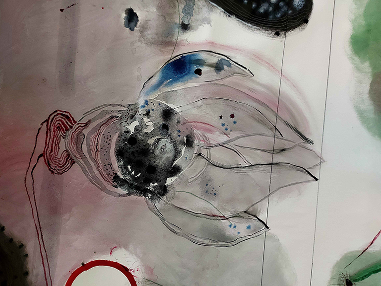 Scrolls /Notes,Series. DETAILS from a 10 Meters X 220 cm. Oil on Canvas .2023-2024 ​ — 10