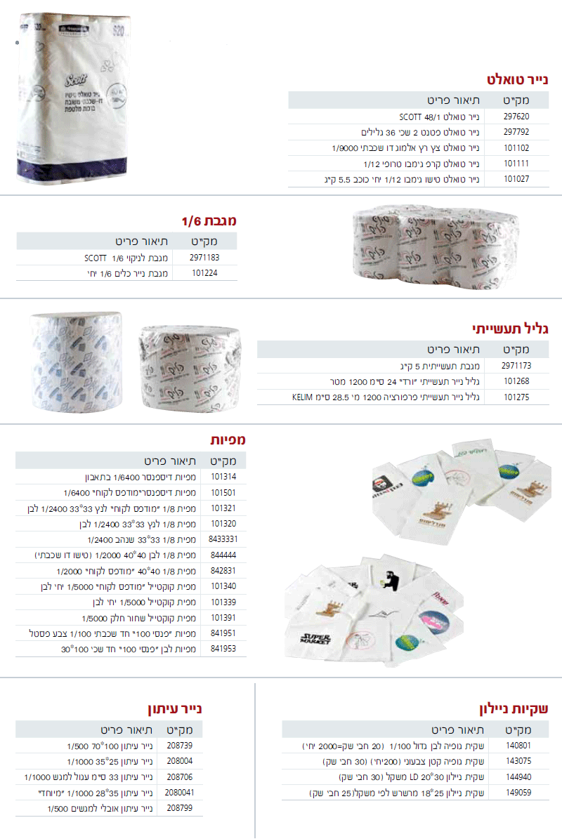 מוצרי נייר/ניילון - עמוד 1