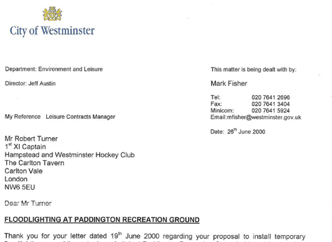 2000 Floodlighting Letter 28.6.00