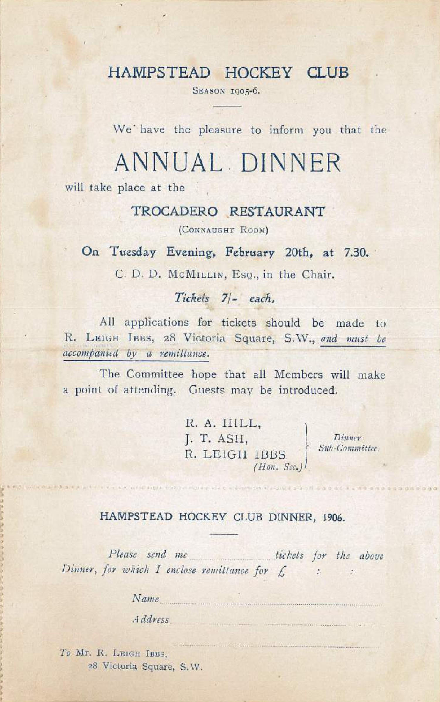 1906 Annual Dinner Notice