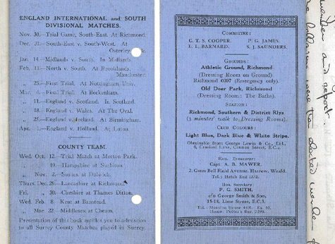 1938 Fixture Card reverse