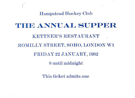 1982 Annual Supper Card 22.1.82