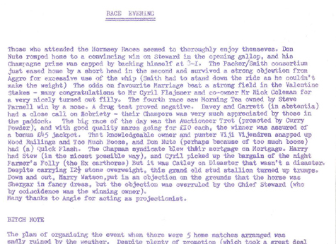 1982 Race Evening Report