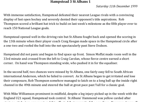 1999 Match Report St Albans