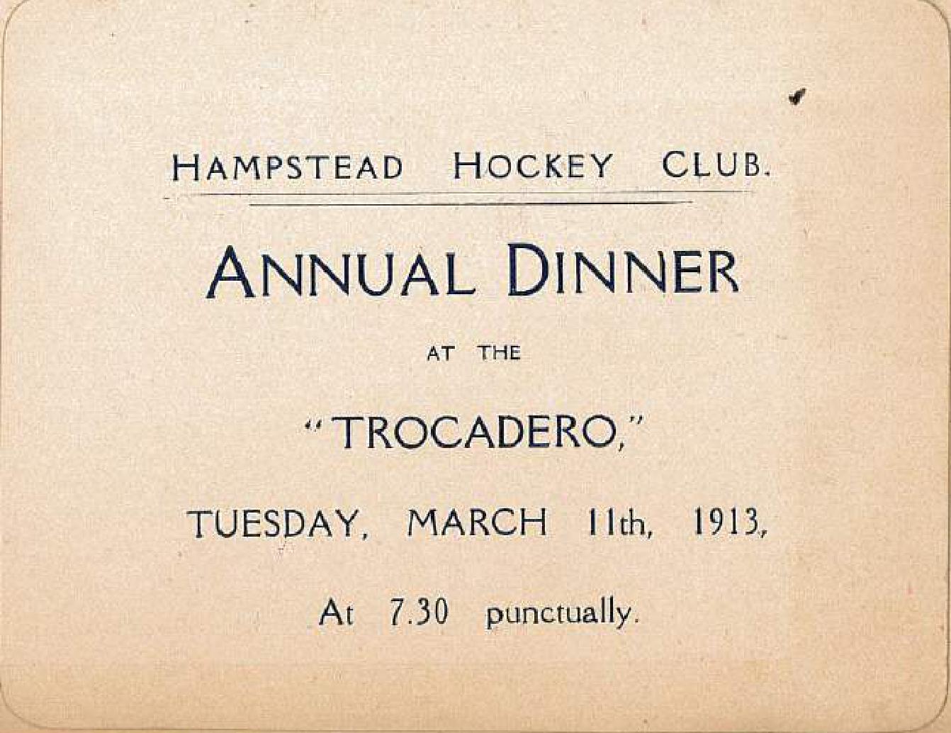 1913 Annual Dinner Ticket