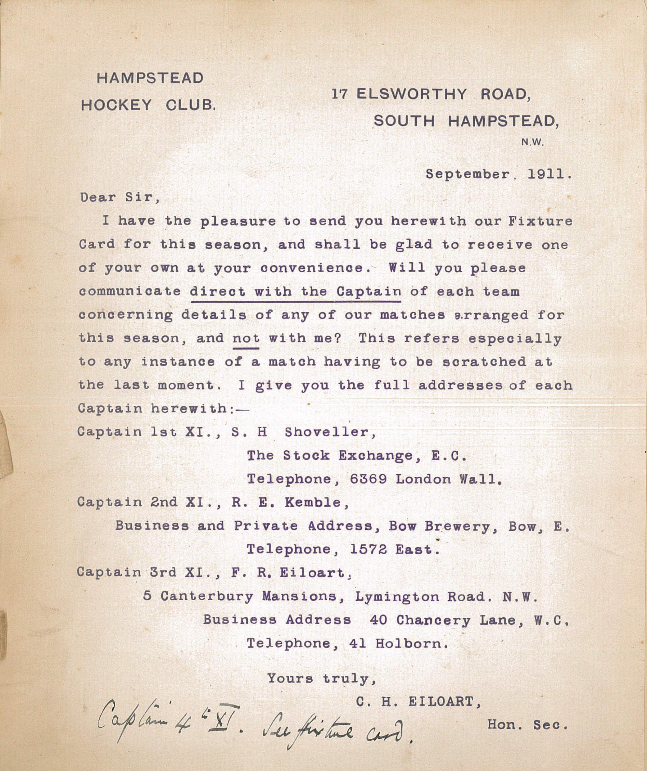 1911 Fixture Card Distribution to clubs