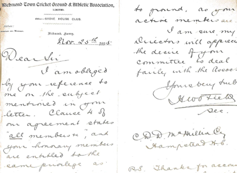 1895 Letter Richmond Athletic Assoc